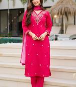 Pink roman silk kurti pant dupatta set