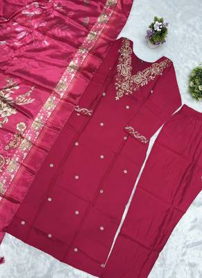Pink roman silk kurti pant dupatta set 2