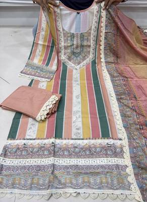 Peach rayon slub kurti pent dupatta set 2