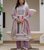 Lavender rayon slub kurti pant dupatta set