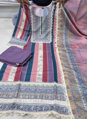Lavender rayon slub kurti pant dupatta set 2
