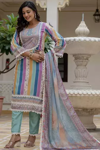 Lime green rayon slub kurti pant dupatta set