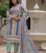 Lime green rayon slub kurti pant dupatta set