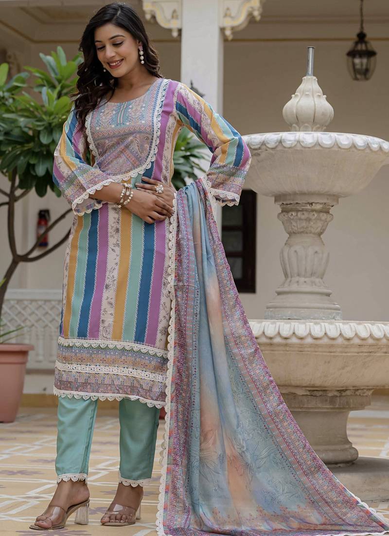 Lime green rayon slub kurti pant dupatta set