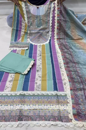 Lime green rayon slub kurti pant dupatta set