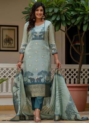 Teal banarasi kurti pant dupatta set 1