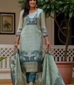 Teal banarasi kurti pant dupatta set