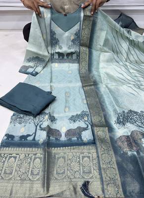 Teal banarasi kurti pant dupatta set 2
