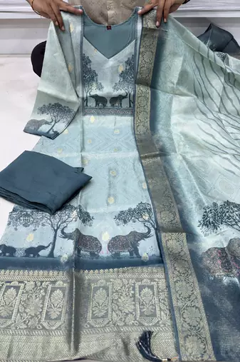 Teal banarasi kurti pant dupatta set