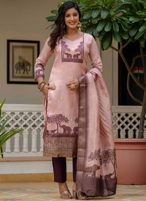 Wine banarasi kurti pant dupatta set 1