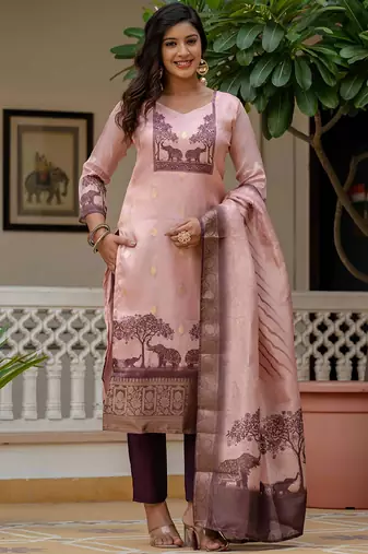 Wine banarasi kurti pant dupatta set