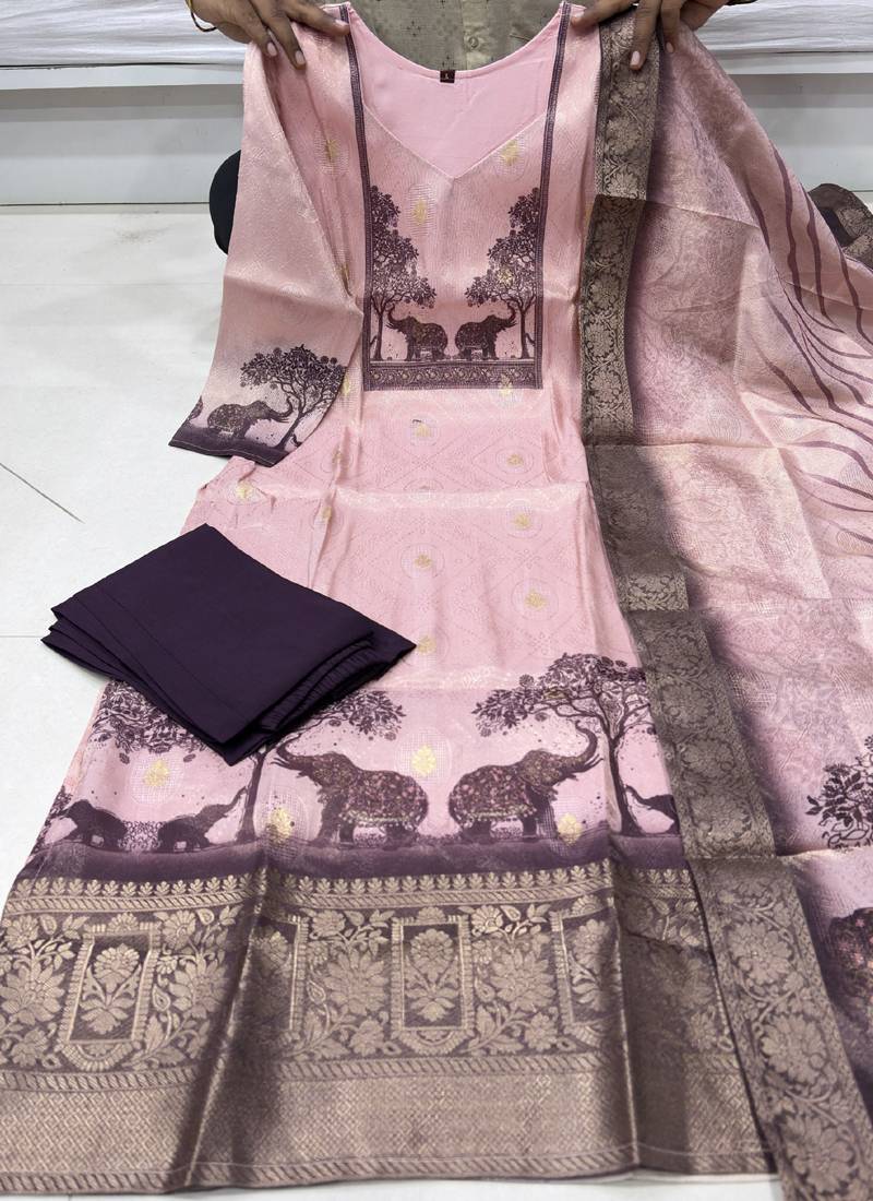 Wine banarasi kurti pant dupatta set