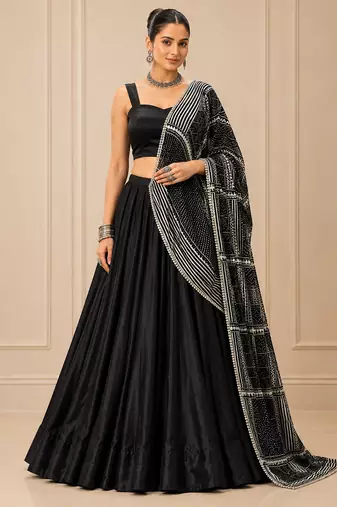 Black Festive Moonga Silk Blend Lehenga Choli