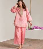 Rose pink embroidered kota tissue kurta set