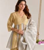 Golden silver embroidered kota tissue kurta set