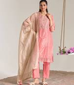 Pink embroidered kota tissue kurta set