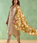 Golden embroidered chanderi stripe kurta set