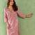 Dusty pink embroidered chanderi stripe kurta set