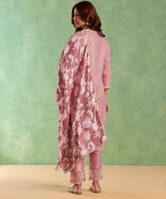 Dusty pink embroidered chanderi stripe kurta set 4