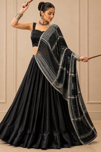 Black Festive Moonga Silk Blend Lehenga Choli