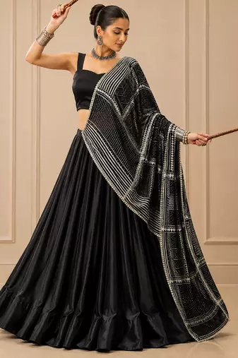 Black Festive Moonga Silk Blend Lehenga Choli