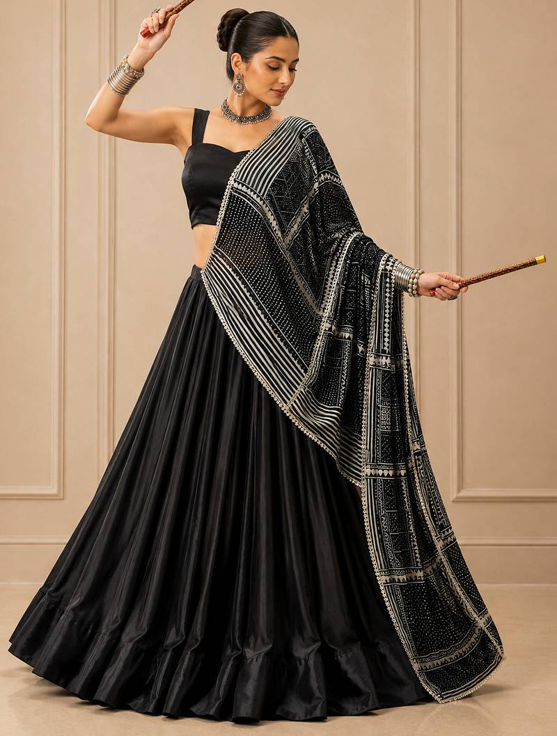 black moonga silk blend navratri lehenga choli