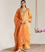 Orange embroidered tissue kurta set