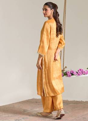 Orange embroidered tissue kurta set 3