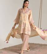 Blush pink embroidered tissue kurta set