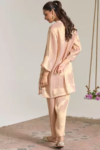 Blush pink embroidered tissue kurta set