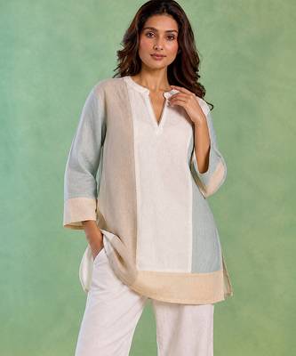 White handloom cotton linen co ord set 1