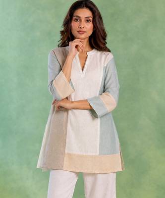 White handloom cotton linen co ord set 2
