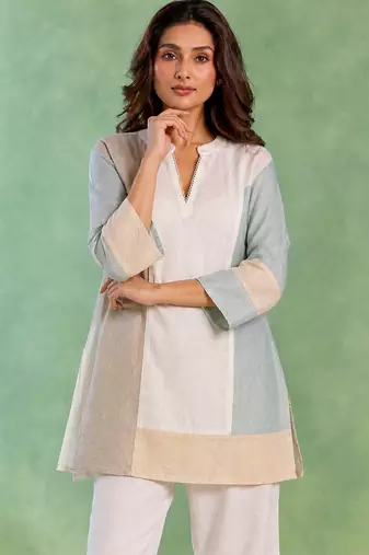 White handloom cotton linen co ord set