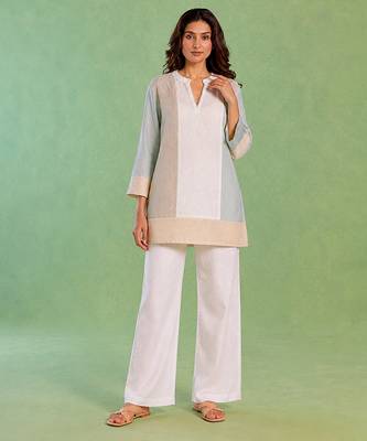 White handloom cotton linen co ord set 4