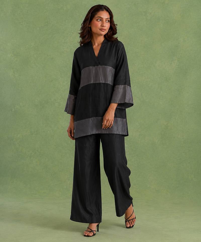 Black woven chanderi co ord set