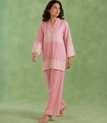 Pink woven chanderi co ord set