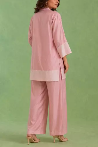 Pink woven chanderi co ord set
