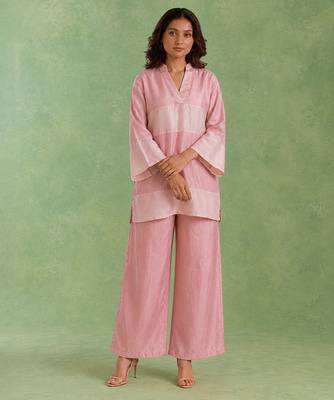 Pink woven chanderi co ord set 3