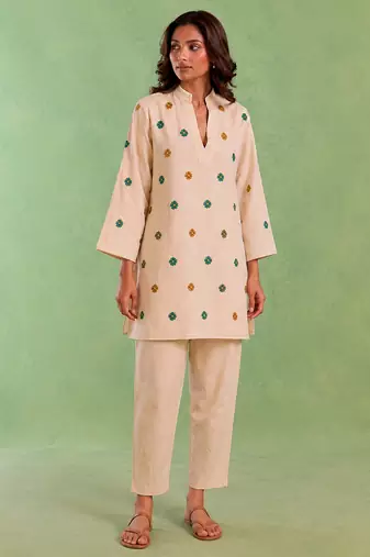 Ivory handloom cotton linen co ord set