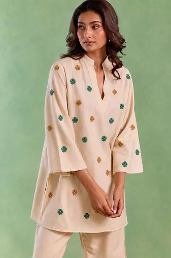 Ivory handloom cotton linen co ord set