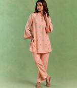 Peach handloom cotton linen co ord set