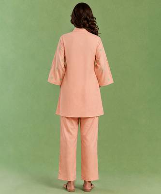 Peach handloom cotton linen co ord set 3
