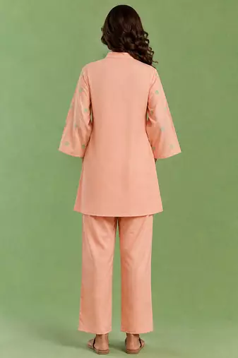 Peach handloom cotton linen co ord set