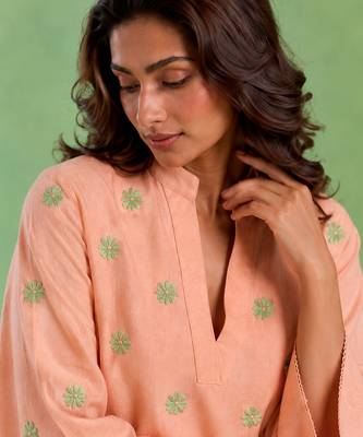 Peach handloom cotton linen co ord set 4