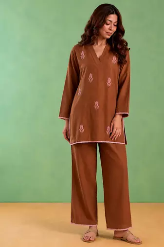 Brown handloom cotton linen co ord set