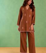 Brown handloom cotton linen co ord set