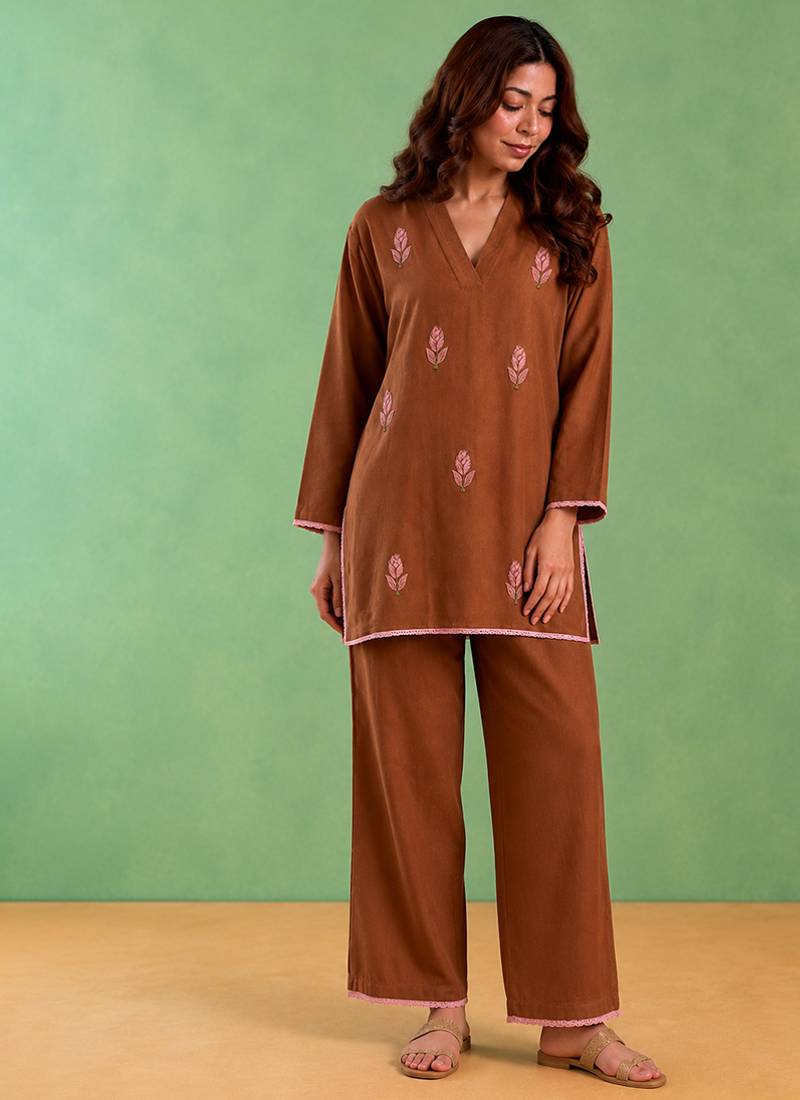 Brown handloom cotton linen co ord set