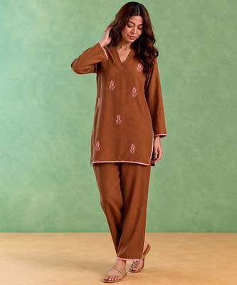 Brown handloom cotton linen co ord set 2