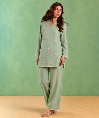 Mint green handloom cotton linen co ord set 1