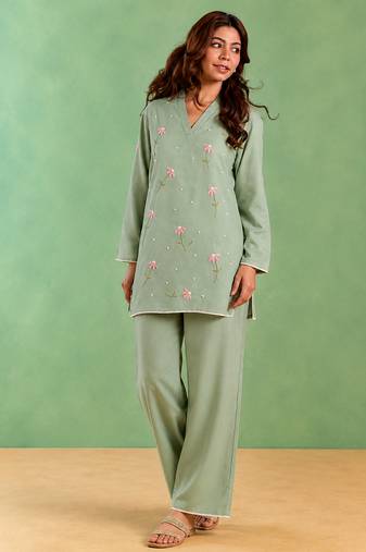 Mint green handloom cotton linen co ord set